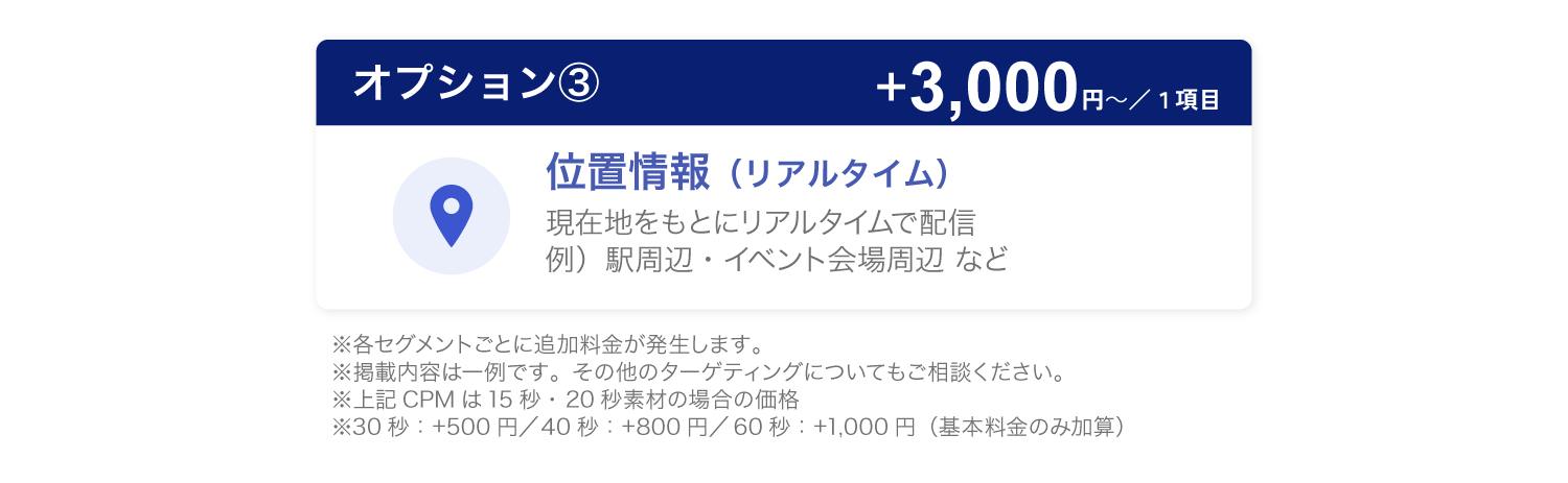オプション③　+3,000円/１項目でターゲティングをより細かく設定できます。
